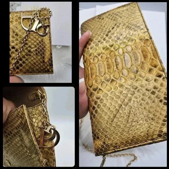 Dior Metallic Gold  Python Evening Clutch Bag/ Wallet on Chain - Picture 14 of 17